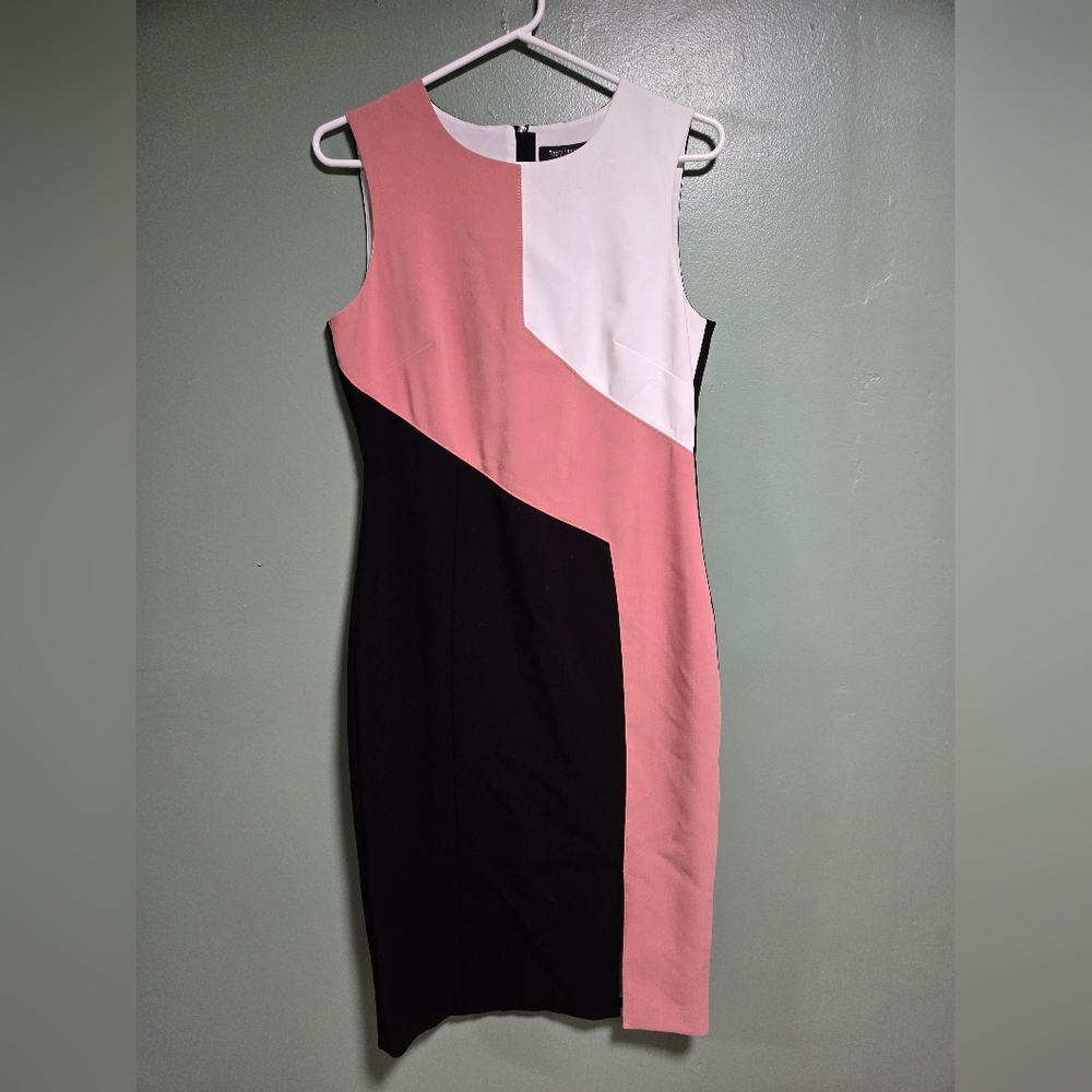 White House Black Market Pink and White Sheath Midi Dress